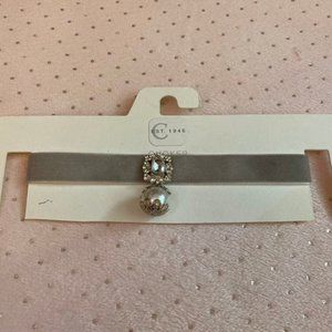 5 for $15! EST. 1946 Gray Velvet Diamond Bling Ornate Pearl Choker